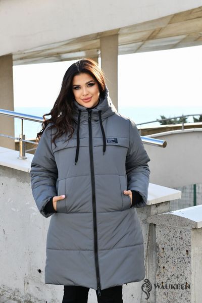 Жіноча куртка-пальто із плащової тканини колір графіт р.48/50 448369 448369 фото