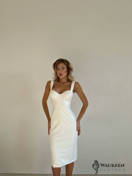 Жіноча сукня із еко шкіри колір білий р.42/44 448404 448404 фото