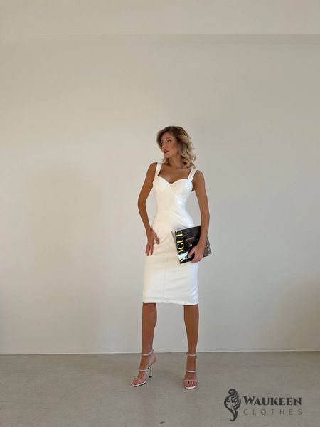 Жіноча сукня із еко шкіри колір білий р.42/44 448404 448404 фото