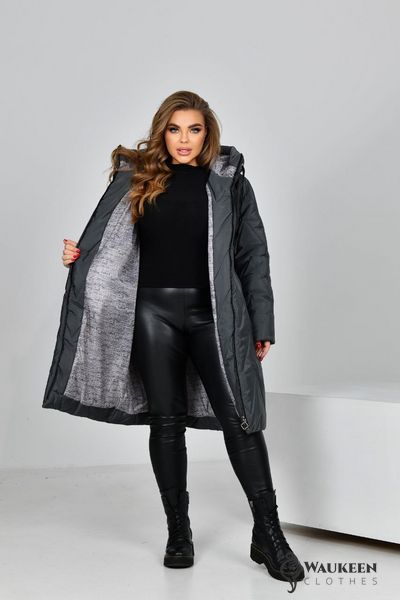 Жіноча тепла курточка колір сірий р.56 447523 447523 фото