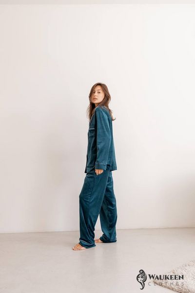 Жіноча піжама велюр Jeny на гудзиках смарагдового кольору р.XL 441693 379517 фото