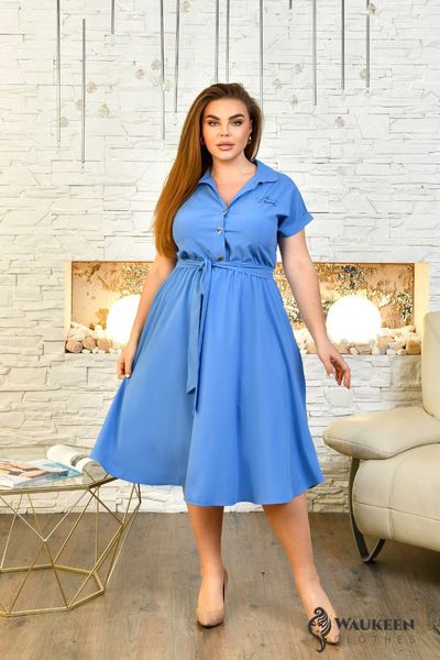 Женское платье с юбкой клеш цвет голубой р.52 454213 454213 фото