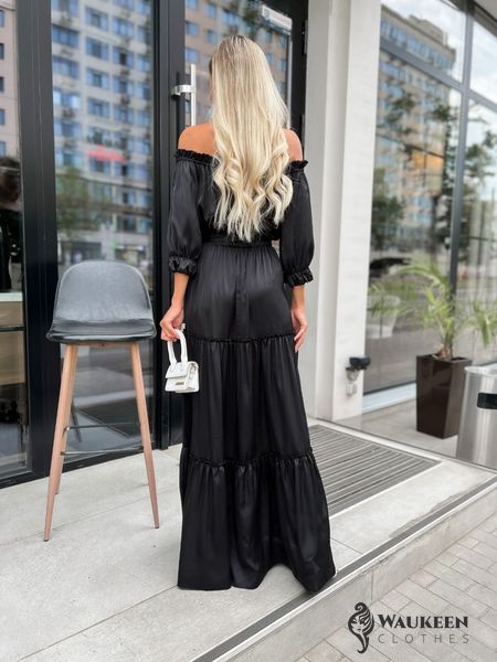 Жіноча довга сукня з рукавом чорного кольору р.S/M 386972 386972 фото