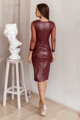 Жіноча сукня міді з еко шкіри бордового кольору р.42/44 374528 374528 фото