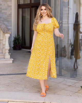 Женское летнее платье желтого цвета с цветочным принтом р.48/50 362977 362977 фото