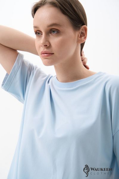 Жіноча футболка OVERSIZE колір світло-блакитний р.M 459162 459162 фото