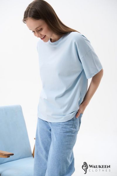 Жіноча футболка OVERSIZE колір світло-блакитний р.M 459162 459162 фото