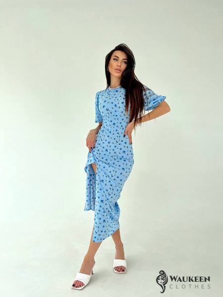 Жіноча сукня із софту міді колір блакитний р.42/44 451053 451053 фото