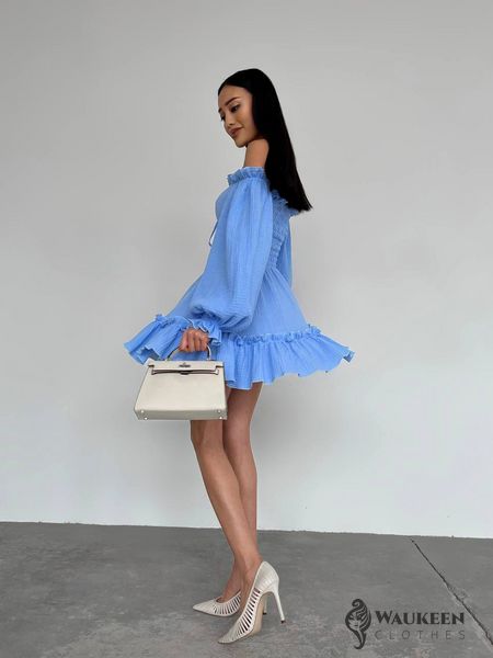 Жіноча сукня з рюшами колір блакитний р.42/44 432165 432177 фото