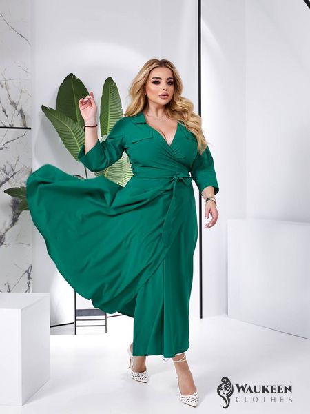 Жіноча сукня міді із софта колір зелений р.50/52 454016 454016 фото
