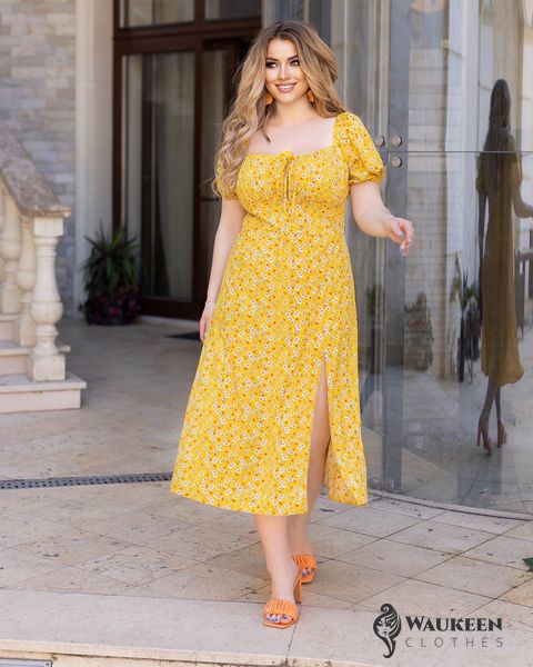 Жіноча літня сукня жовтого кольору з квітковим принтом р.48/50 362977 362977 фото