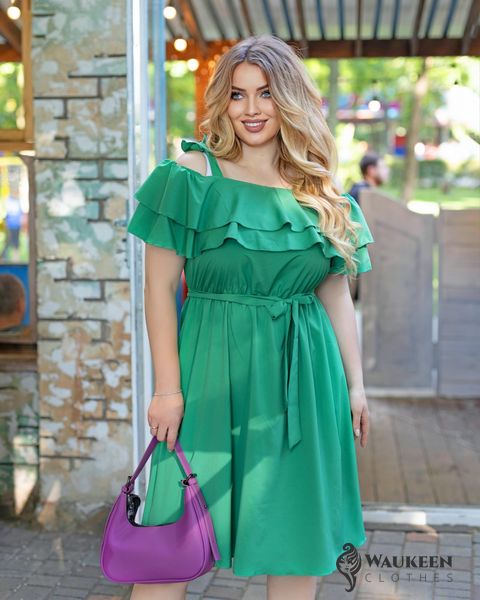 Женское летнее платье с двойным рюшем зеленого цвета р.56/58 433582 433582 фото