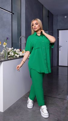 Жіночий лляний костюм сорочка та штани зеленого кольору р.48/52 359211 382929 фото