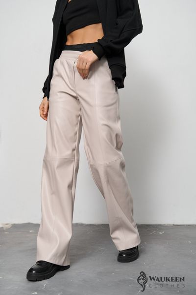 Жіночі штани палаццо з еко шкіри колір бежевий р.S 450795 450795 фото