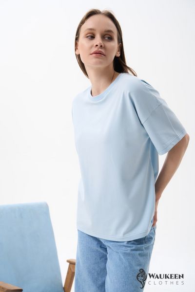 Жіноча футболка OVERSIZE колір світло-блакитний р.S 456364 456364 фото