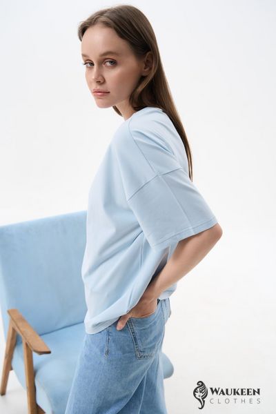 Жіноча футболка OVERSIZE колір світло-блакитний р.S 456364 456364 фото