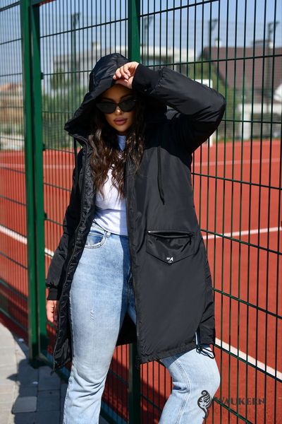 Жіноча куртка з капюшоном колір чорний р.48/50 449495 449495 фото