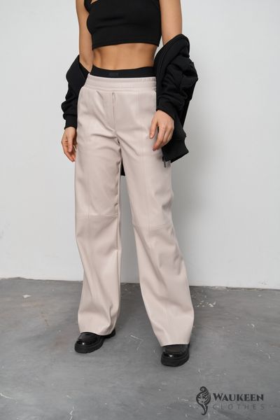 Жіночі штани палаццо з еко шкіри колір бежевий р.S 450795 450795 фото
