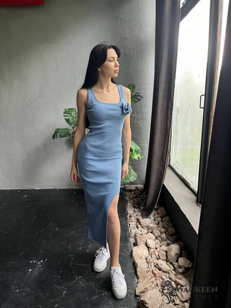 Жіноча сукня в рубчик колір блакитний р.універсальний 455895 455895 фото