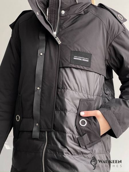 Жіноча тепла куртка колір чорний р.L 450442 450442 фото