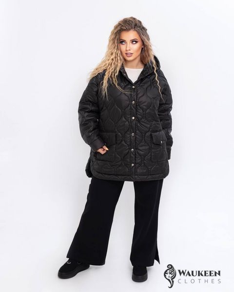 Женская куртка с поясом цвет черный р.62/64 440918 440918 фото