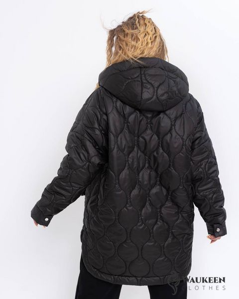 Жіноча куртка з поясом колір чорний р.62/64 440918 440918 фото
