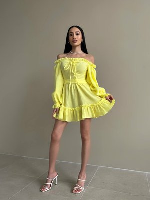 Жіноча сукня з рюшами колір жовтий р.42/44 432166 432177 фото