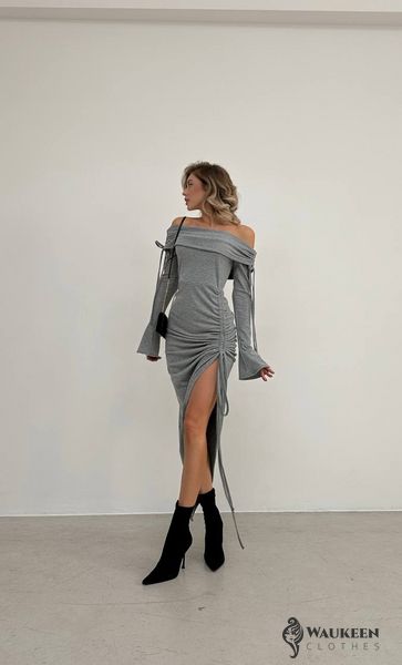 Жіноча сукня міді в рубчик колір сірий р.42/44 448758 448758 фото