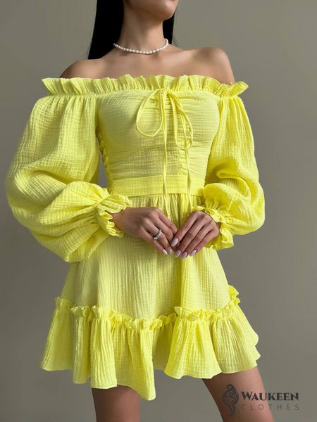 Женское платье с рюшами цвет желтый р.42/44 432166 432177 фото