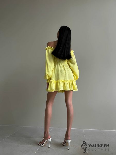 Женское платье с рюшами цвет желтый р.42/44 432166 432177 фото