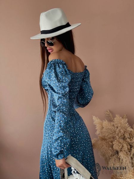 Жіноча весняна сукня з шовку синього кольору р.42 406462 406462 фото