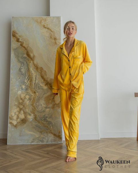 Женская пижама велюр Jeny на пуговицах цвет желтый р.L 443801 379517 фото