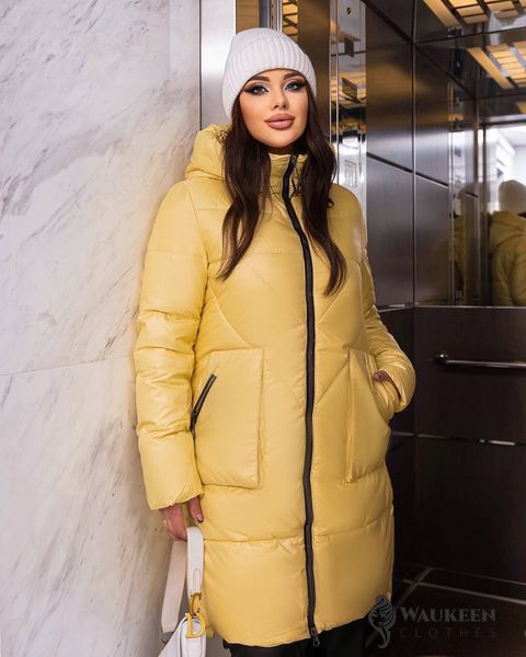 Женская удлиненная куртка цвет желтый р.XL 448562 448562 фото