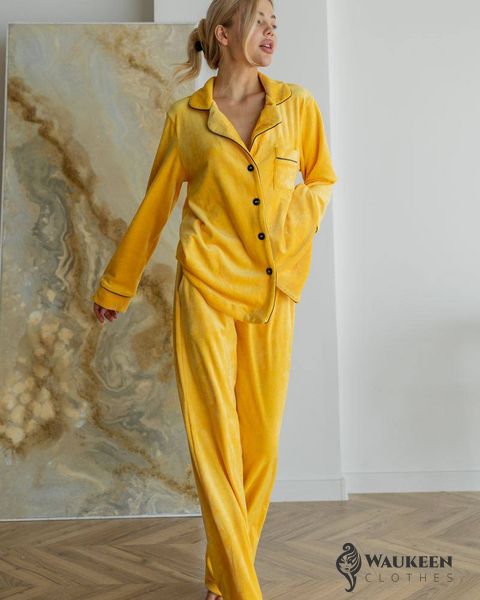 Женская пижама велюр Jeny на пуговицах цвет желтый р.L 443801 379517 фото