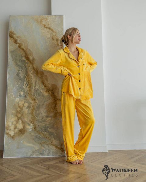 Жіноча піжама велюр Jeny на гудзиках колір жовтий р.L 443801 379517 фото