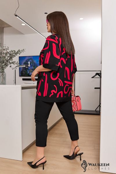 Жіночий костюм-двійка колір абстракція малина на чорному р.48/50 456129 456129 фото