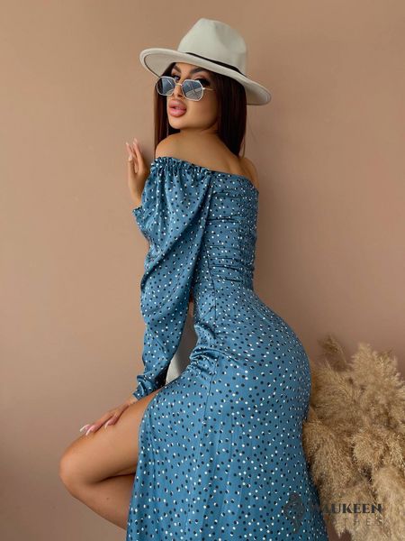Жіноча весняна сукня з шовку синього кольору р.44 406534 406534 фото