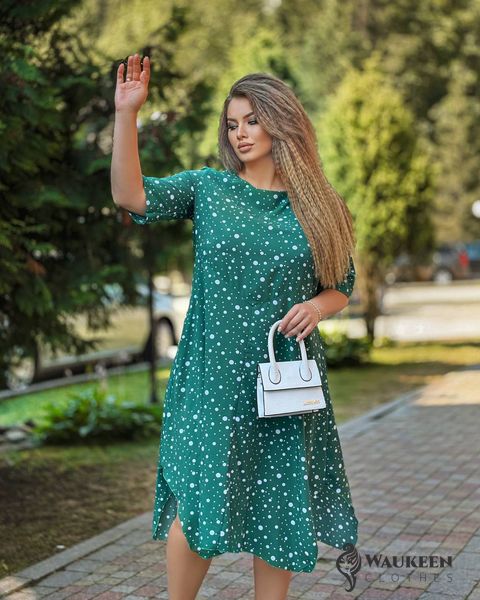 Жіноча сукня вільного крою колір зелений з білим р.50/52 440037 440037 фото