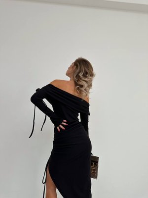 Женское платье миди в рубчик цвет черный р.42/44 448759 448759 фото