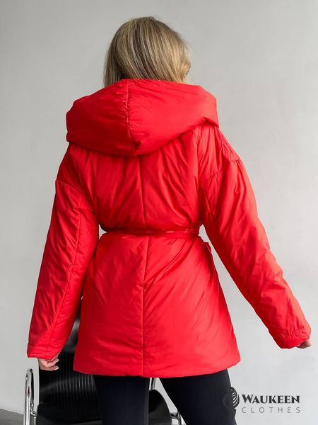 Жіноча тепла куртка під пояс колір червоний р.46/48 450135 450135 фото