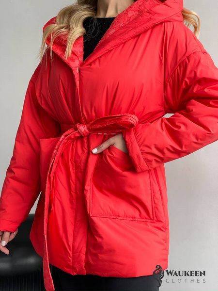 Жіноча тепла куртка під пояс колір червоний р.46/48 450135 450135 фото