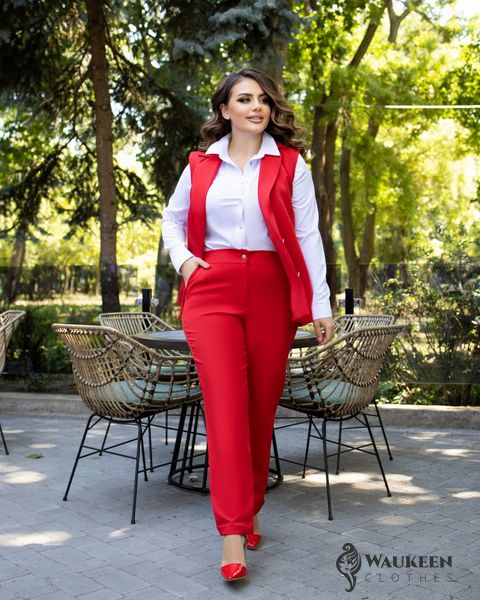 Жіночий костюм двійка брюки з жилетом червоного кольору розмір р.48/50 374442 379600 фото