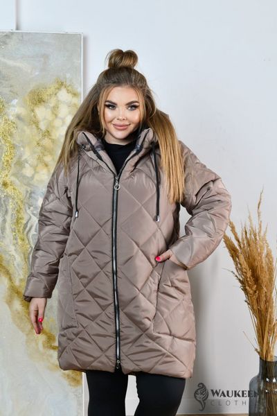 Женская теплая курточка цвет бежевый р.56 445903 445903 фото