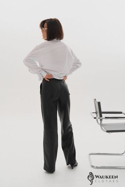 Жіночі штани палаццо з еко шкіри колір чорний р.L 450866 450866 фото