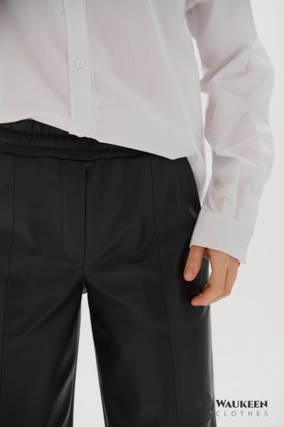 Жіночі штани палаццо з еко шкіри колір чорний р.L 450866 450866 фото