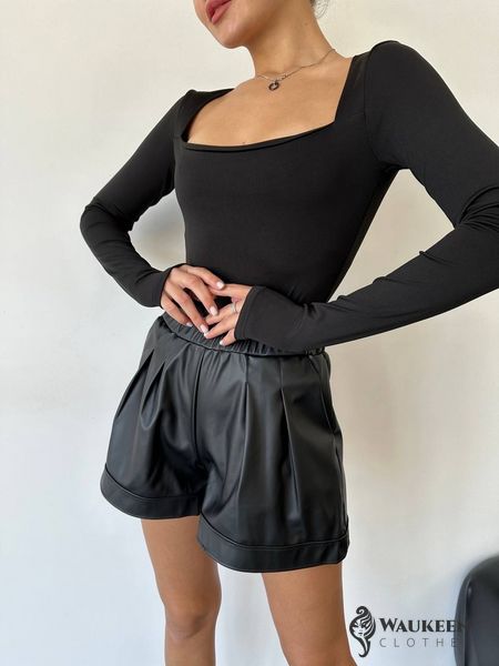 Жіночі шорти із матової еко-шкіри колір чорний р.42/44 448920 448920 фото
