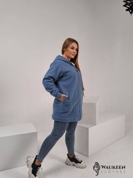 Женская куртка барашек на меху голубого цвета р.60/64 386629 378541 фото