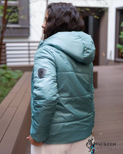 Жіноча коротка куртка із плащової тканини колір ментол р.48/50 439746 439746 фото
