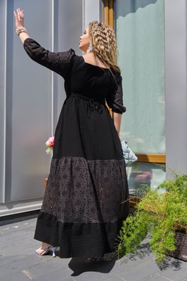 Жіноче комбіноване плаття максі колір чорний р.48/50 433470 433470 фото