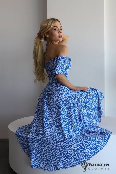 Жіноча сукня у квітковий принт колір блакитний р.44/46 456183 456183 фото
